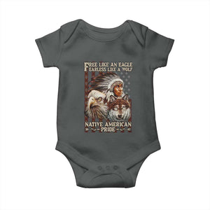 Native American Pride Baby Onesie Free Like An Eagle Fearless Like A Wolf Vintage Flag TS11 Dark Heather Print Your Wear
