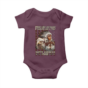 Native American Pride Baby Onesie Free Like An Eagle Fearless Like A Wolf Vintage Flag TS11 Maroon Print Your Wear