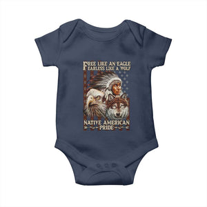 Native American Pride Baby Onesie Free Like An Eagle Fearless Like A Wolf Vintage Flag TS11 Navy Print Your Wear