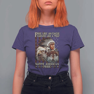Native American Pride T Shirt For Women Free Like An Eagle Fearless Like A Wolf Vintage Flag TS11 Purple Print Your Wear