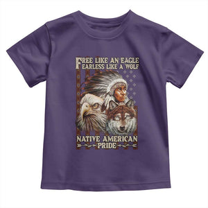 Native American Pride Toddler T Shirt Free Like An Eagle Fearless Like A Wolf Vintage Flag TS11 Purple Print Your Wear