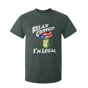 Funny Relax Gringo I Am Legal T Shirt For Kid Puerto Rico Flag Coqui Frog TS11 Dark Forest Green Print Your Wear