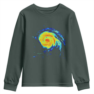 Hurricane Erin Youth Sweatshirt Meteorologist Weather Radar Storm Chasing TS11 Dark Forest Green Print Your Wear