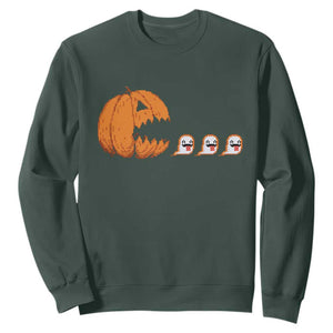 Funny Halloween Gamer Video Gaming Pumpkin Ghost Sweatshirt TS11 Dark Forest Green Print Your Wear