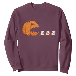 Funny Halloween Gamer Video Gaming Pumpkin Ghost Sweatshirt TS11 Maroon Print Your Wear
