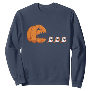 Funny Halloween Gamer Video Gaming Pumpkin Ghost Sweatshirt TS11 Navy Print Your Wear