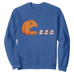 Funny Halloween Gamer Video Gaming Pumpkin Ghost Sweatshirt TS11 Royal Blue Print Your Wear