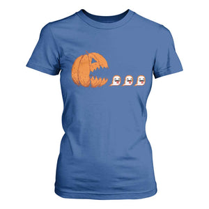 Funny Halloween Gamer Video Gaming Pumpkin Ghost T Shirt For Women TS11 Royal Blue Print Your Wear