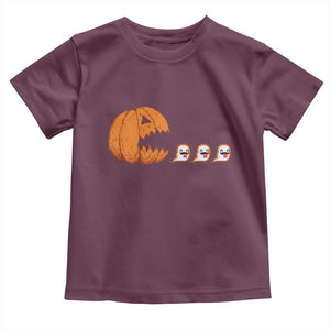 Funny Halloween Gamer Video Gaming Pumpkin Ghost Toddler T Shirt TS11 Maroon Print Your Wear