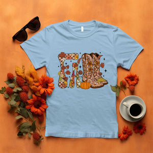 Cowboy Fall Season Thanksgiving Western Boots Pumpkin T Shirt TS11 Light Blue Print Your Wear