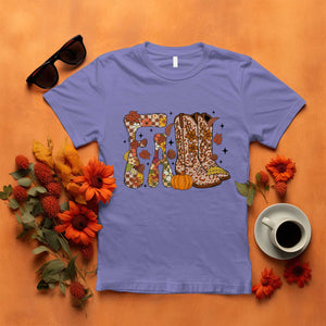 Cowboy Fall Season Thanksgiving Western Boots Pumpkin T Shirt TS11 Violet Print Your Wear
