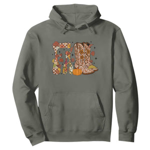 Cowboy Fall Season Thanksgiving Western Boots Pumpkin Hoodie TS11 Military Green Print Your Wear