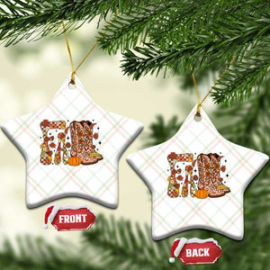 Cowboy Fall Season Thanksgiving Western Boots Pumpkin Ceramic Ornament TS11 Print Your Wear