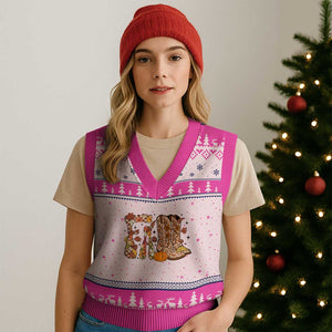 Cowboy Fall Season Thanksgiving Western Boots Pumpkin V-Neck Knit Sweater Vest TS11 Hot Pink Print Your Wear