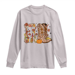 Cowboy Fall Season Thanksgiving Western Boots Pumpkin Long Sleeve Shirt TS11 Ice Gray Print Your Wear