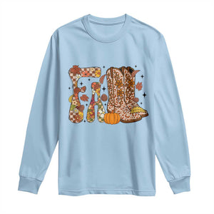 Cowboy Fall Season Thanksgiving Western Boots Pumpkin Long Sleeve Shirt TS11 Light Blue Print Your Wear