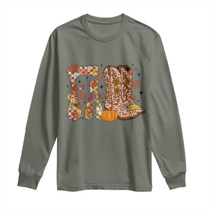 Cowboy Fall Season Thanksgiving Western Boots Pumpkin Long Sleeve Shirt TS11 Military Green Print Your Wear