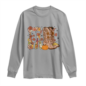 Cowboy Fall Season Thanksgiving Western Boots Pumpkin Long Sleeve Shirt TS11 Sport Gray Print Your Wear