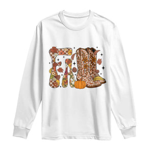 Cowboy Fall Season Thanksgiving Western Boots Pumpkin Long Sleeve Shirt TS11 White Print Your Wear