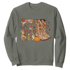Cowboy Fall Season Thanksgiving Western Boots Pumpkin Sweatshirt TS11 Military Green Print Your Wear