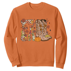 Cowboy Fall Season Thanksgiving Western Boots Pumpkin Sweatshirt TS11 Orange Print Your Wear