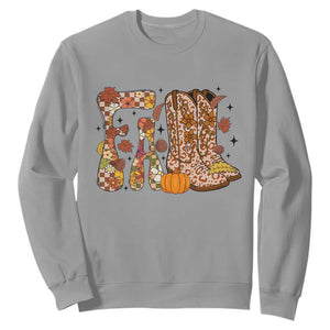 Cowboy Fall Season Thanksgiving Western Boots Pumpkin Sweatshirt TS11 Sport Gray Print Your Wear