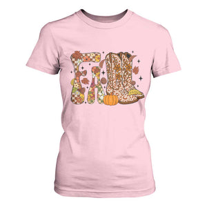 Cowboy Fall Season Thanksgiving Western Boots Pumpkin T Shirt For Women TS11 Light Pink Print Your Wear