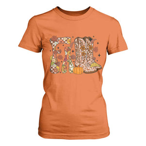 Cowboy Fall Season Thanksgiving Western Boots Pumpkin T Shirt For Women TS11 Orange Print Your Wear