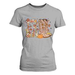 Cowboy Fall Season Thanksgiving Western Boots Pumpkin T Shirt For Women TS11 Sport Gray Print Your Wear