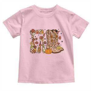 Cowboy Fall Season Thanksgiving Western Boots Pumpkin Toddler T Shirt TS11 Light Pink Print Your Wear