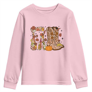 Cowboy Fall Season Thanksgiving Western Boots Pumpkin Youth Sweatshirt TS11 Light Pink Print Your Wear