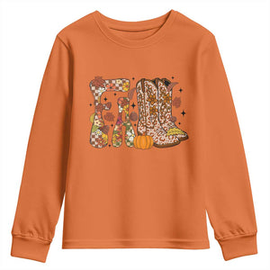 Cowboy Fall Season Thanksgiving Western Boots Pumpkin Youth Sweatshirt TS11 Orange Print Your Wear