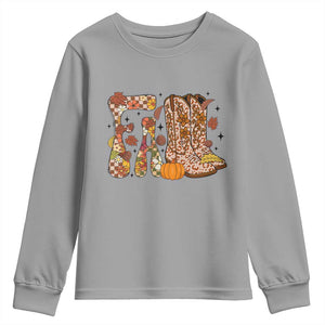 Cowboy Fall Season Thanksgiving Western Boots Pumpkin Youth Sweatshirt TS11 Sport Gray Print Your Wear