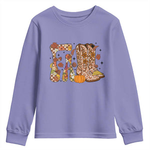 Cowboy Fall Season Thanksgiving Western Boots Pumpkin Youth Sweatshirt TS11 Violet Print Your Wear