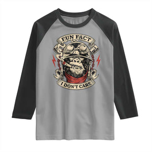 Fun Fact I Dont Care Raglan Shirt Funny Smoking Gorilla Sarcastic TS11 Sport Gray Black Print Your Wear