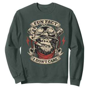 Fun Fact I Dont Care Sweatshirt Funny Smoking Gorilla Sarcastic TS11 Dark Forest Green Print Your Wear