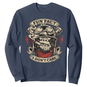 Fun Fact I Dont Care Sweatshirt Funny Smoking Gorilla Sarcastic TS11 Navy Print Your Wear