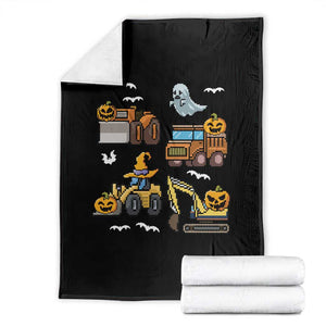 Funny Halloween Throw Blanket Spooky Construction Trucks Pumpkin Ghost Pixel TS11 Black Print Your Wear