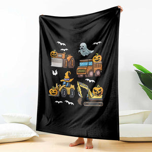 Funny Halloween Throw Blanket Spooky Construction Trucks Pumpkin Ghost Pixel TS11 Print Your Wear