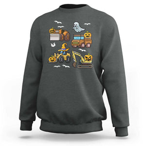 Funny Halloween Sweatshirt Spooky Construction Trucks Pumpkin Ghost Pixel TS11 Dark Heather Print Your Wear