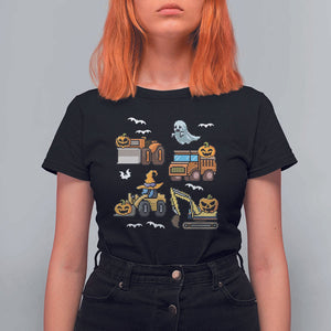 Funny Halloween T Shirt For Women Spooky Construction Trucks Pumpkin Ghost Pixel TS11 Black Print Your Wear