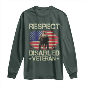 Respect Disabled Veteran Long Sleeve Shirt Military Soldier Vintage American Flag TS11 Dark Forest Green Print Your Wear