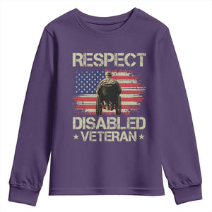 Respect Disabled Veteran Youth Sweatshirt Military Soldier Vintage American Flag TS11 Purple Print Your Wear