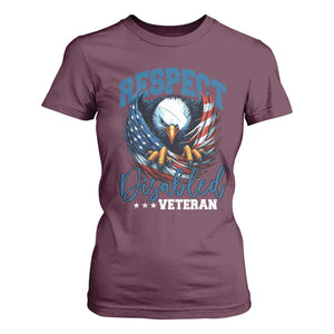 Respect Disabled Veteran T Shirt For Women Military Soldier American Flag Bald Eagle TS11 Maroon Print Your Wear