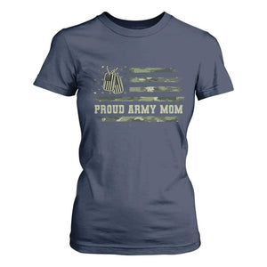 Proud Army Mom T Shirt For Women Vintage Camo American Flag Veteran Mother's Day TS11 Navy Print Your Wear