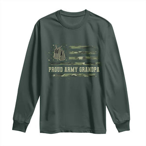 Proud Army Grandpa Long Sleeve Shirt Vintage Camo American Flag Veteran TS11 Dark Forest Green Print Your Wear
