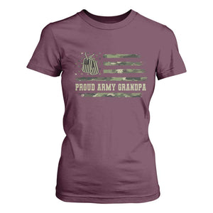 Proud Army Grandpa T Shirt For Women Vintage Camo American Flag Veteran TS11 Maroon Print Your Wear