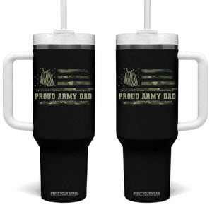 Proud Army Dad Tumbler With Handle Vintage Camo American Flag Veteran Father's Day TS11 One Size: 40 oz Black Print Your Wear