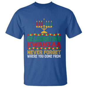 Celebrating Kwanzaa Never Forget Where You Come From Kinara Candle T Shirt TS11 Royal Blue Print Your Wear