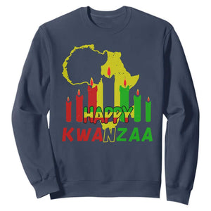 Happy Kwanzaa Sweatshirt Black Holiday African American Christmas Kinara Candle TS11 Navy Print Your Wear